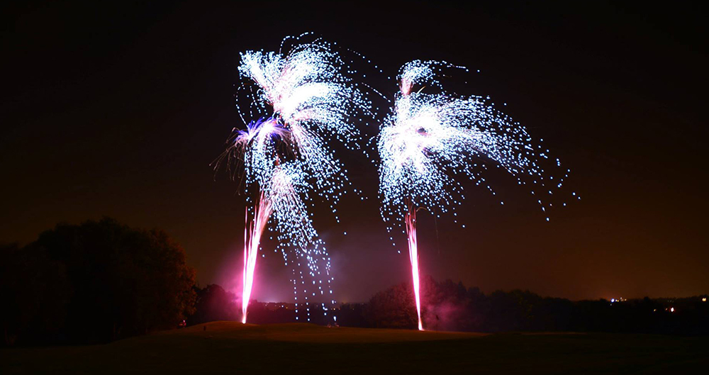 Beautiful firework display at Lulworth castle in Wareham, Dorset